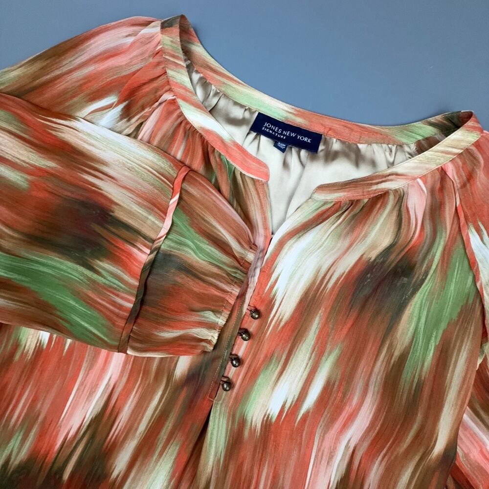 Jones New York Signature Abstract Print Blouse 3/4 Sleeve Small